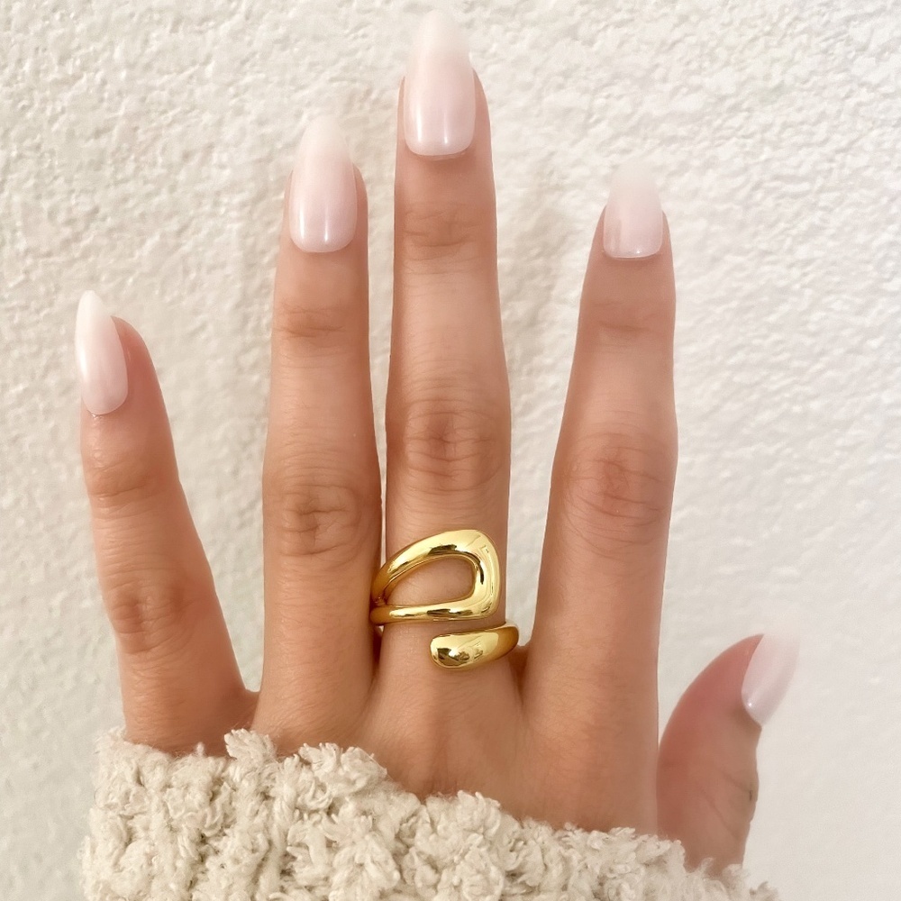 925 Sterling Silver Gold Chunky Bold Statement Ring Large Wrap Ring - Picture 4 of 8